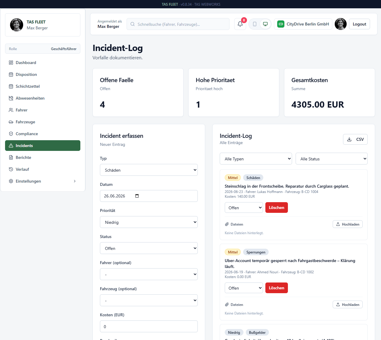 Incident-Log für lückenlose Dokumentation